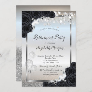 Black Roses Wine Glass Balloons Retirement   Invitation