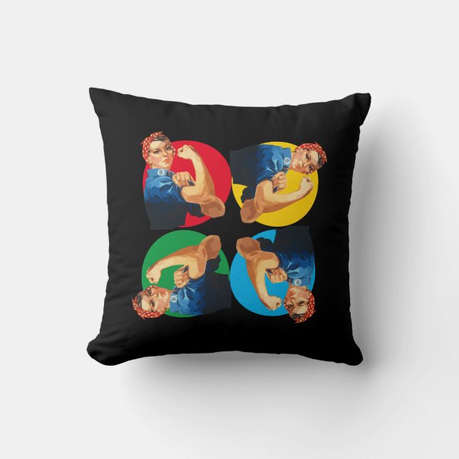 Black ROSIE RIVETER Print Throw Pillow (Front)