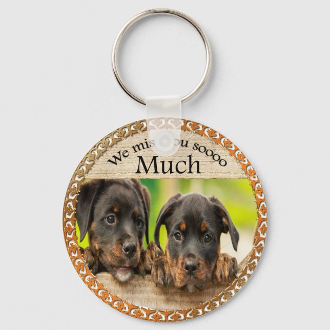 Black Rottweiler cute puppy dogs with sad faces Keychain (Front)
