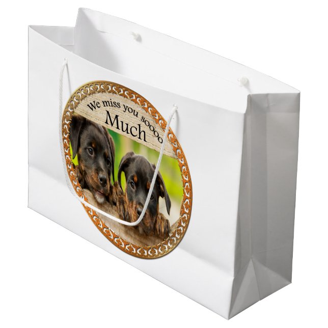 Black Rottweiler cute puppy dogs with sad faces Large Gift Bag (Front Angled)