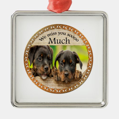 Black Rottweiler cute puppy dogs with sad faces Metal Ornament