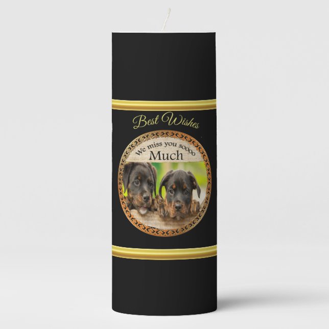 Black Rottweiler cute puppy dogs with sad faces Pillar Candle (Front)