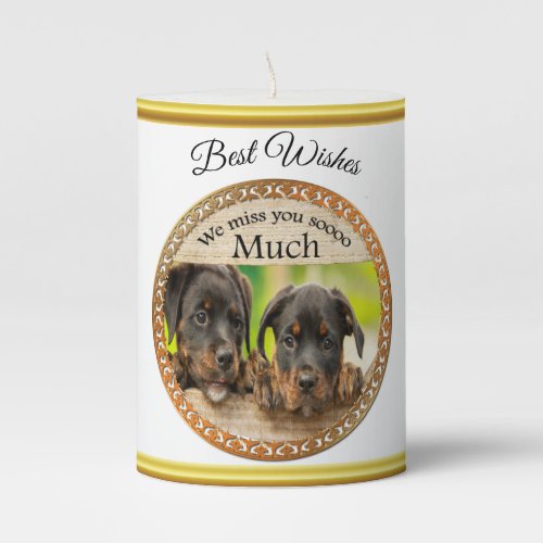 Black Rottweiler cute puppy dogs with sad faces Pillar Candle