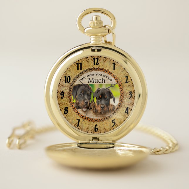 Black Rottweiler cute puppy dogs with sad faces Pocket Watch (Inside)