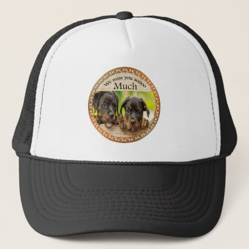 Black Rottweiler cute puppy dogs with sad faces Trucker Hat