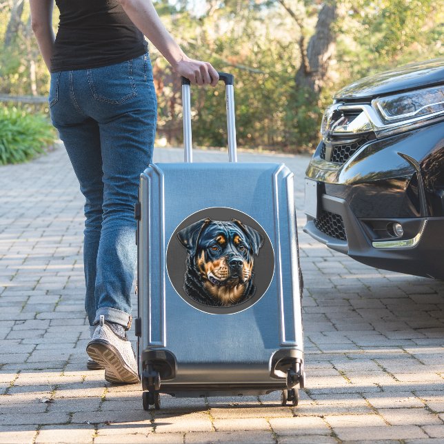Black Rottweiler Sticker (Suitcase Insitu)