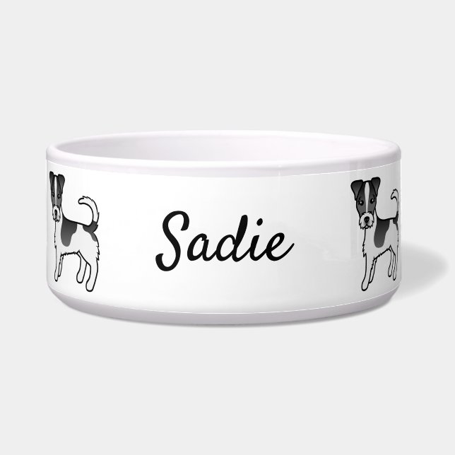 Black Rough Coat Jack Russell Terrier Dog & Name Bowl (Front)