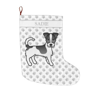 Black Rough Coat Jack Russell Terrier Dog &amp; Name Large Christmas Stocking