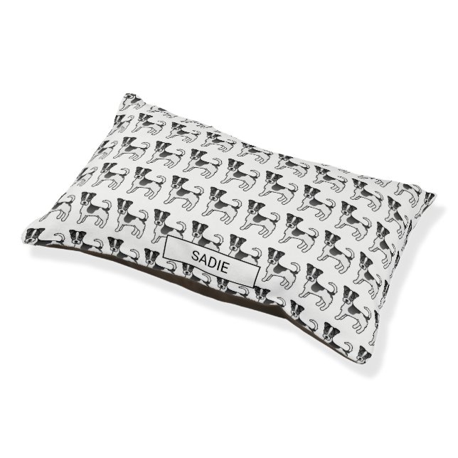 Black Rough Coat Jack Russell Terrier Dogs & Name Pet Bed (Angled)