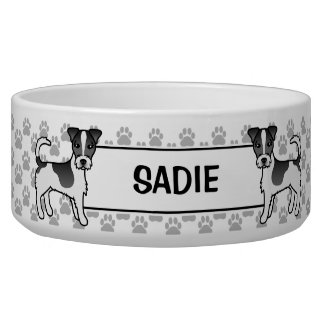 Black Rough Coat Jack Russell With Paws &amp; Name Bowl