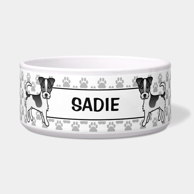 Black Rough Coat Jack Russell With Paws & Name Bowl (Front)