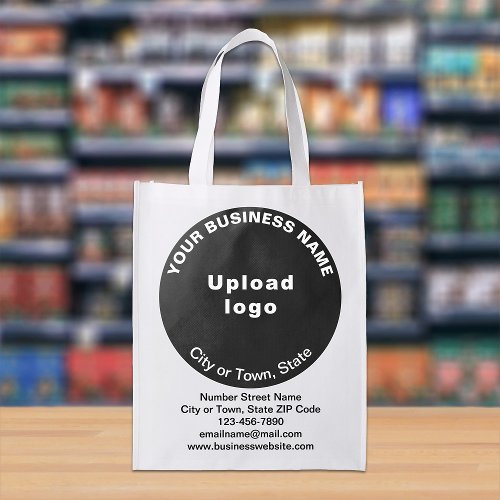 Black Round Business Brand on Single_Sided Print Grocery Bag