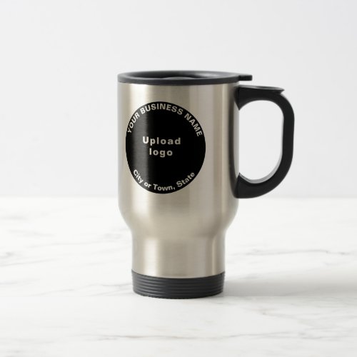 Black Round Business Brand on Stainless Travel Mug