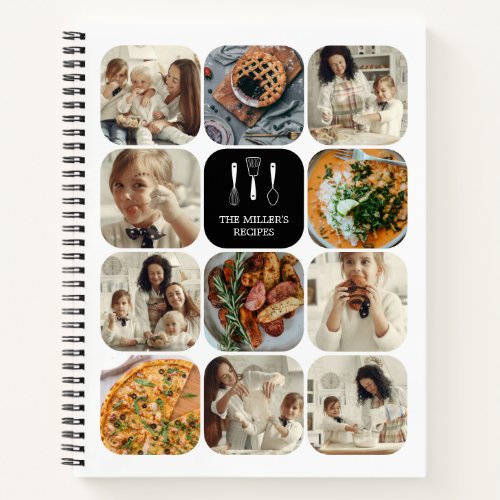 Black Round Corners Photo Collage Family Recipes Notebook