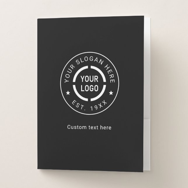 Black round custom Logo business branded Pocket Folder (Front)