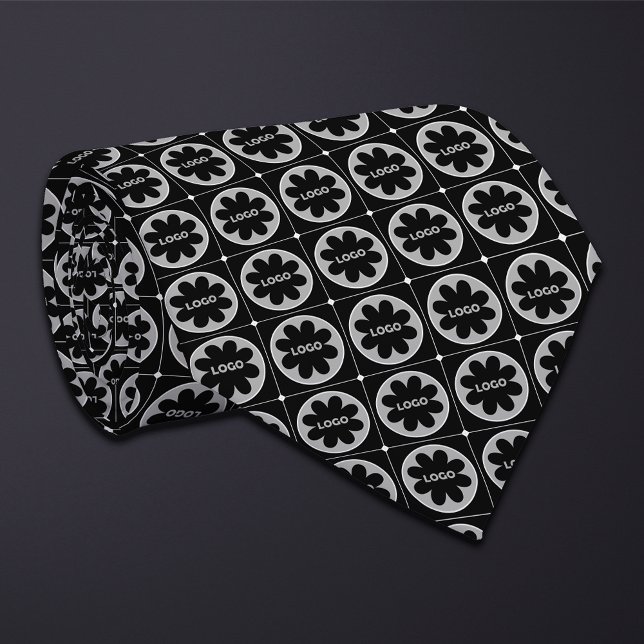 Black Round Logo Pattern Neck Tie (Creator Uploaded)