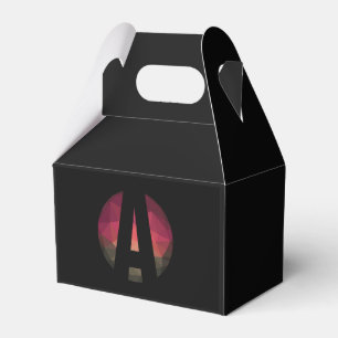 Black round monogram logo design favor boxes