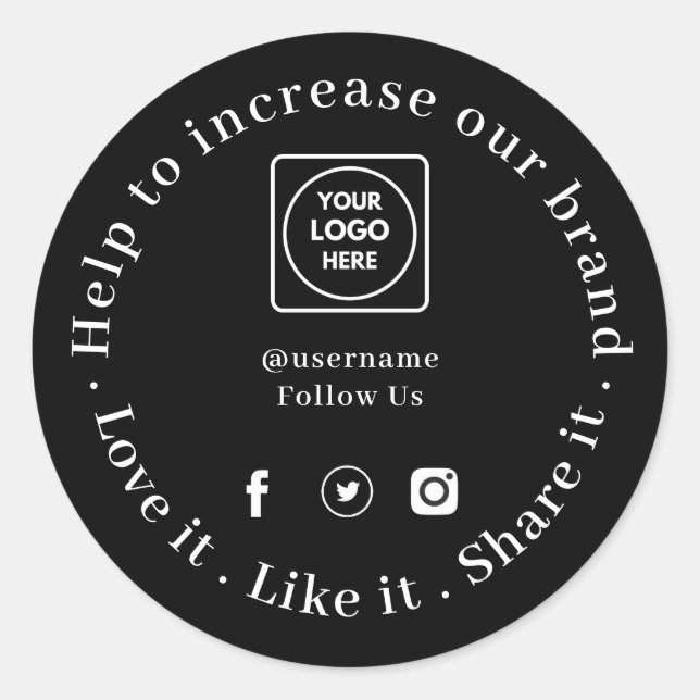 Black Round Sticker | Custom Social Media Business (Front)