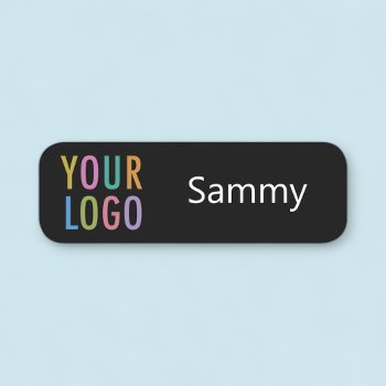 Black Rounded Name Tag Custom Logo Employee Staff by MISOOK at Zazzle