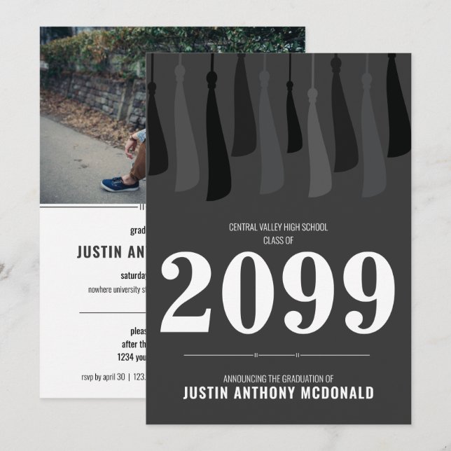 Black Row of Tassels Photo Graduation Invitation (Front/Back)