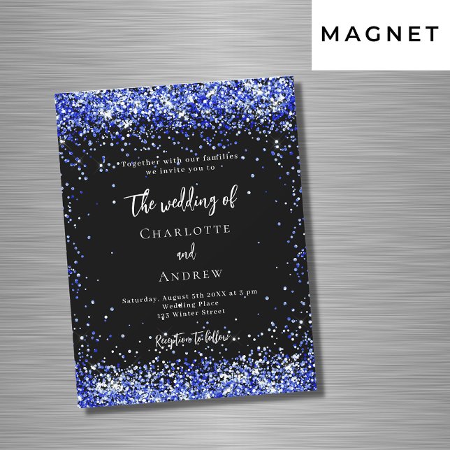 Black royal blue confetti luxury wedding magnetic invitation (Creator Uploaded)