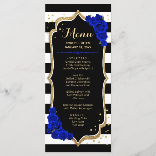 Black Royal Blue Gold White Menu Card