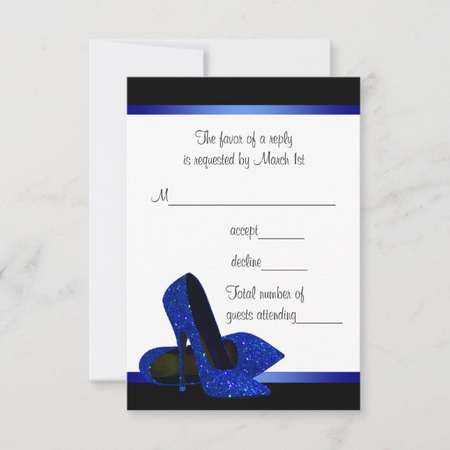 Black Royal Blue High Heels Womans Birthday RSVP Card (Front)