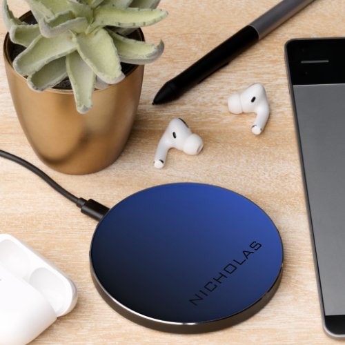 Black Royal Blue Ombre Custom Name Wireless Charger