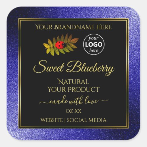 Black Royal Blue Product Labels Ladybug with Logo
