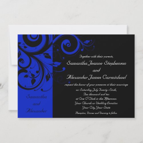 Black/Royal Blue Reverse Swirl Wedding Custom Invitation