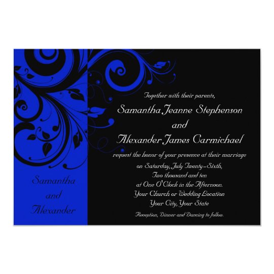 Black/Royal Blue Reverse Swirl Wedding Invitation | Zazzle.com