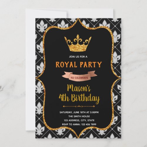 Black royal crown theme Invitation