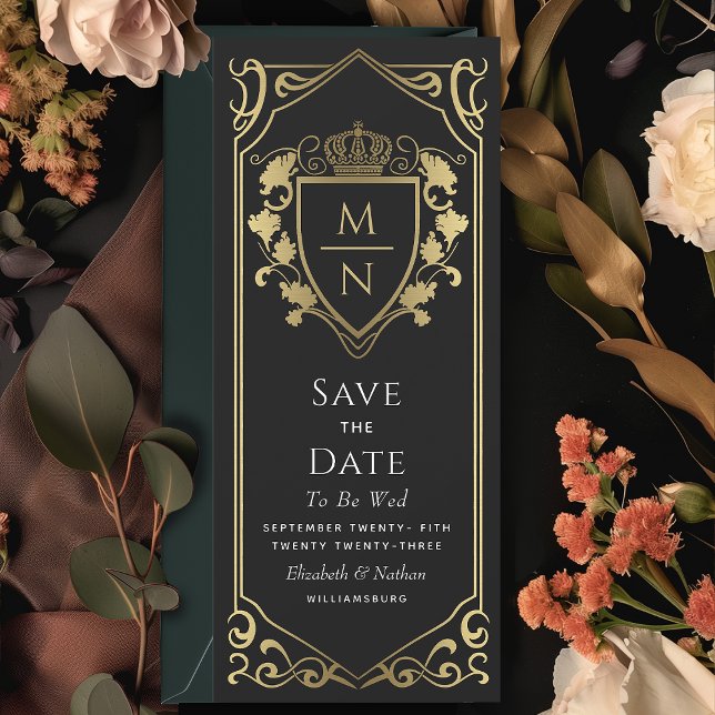 Black Royal Fantasy Monogram Save the Date Invitation (Creator Uploaded)