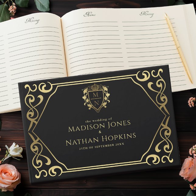 Black Royal Fantasy Monogram Wedding  Guest Book (Creator Uploaded)