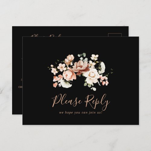 Black Royal Floral Menu Choice RSVP Postcard