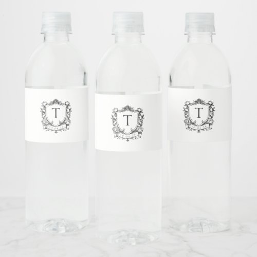 Black Royal Garden Monogram Crest  Water Bottle Label