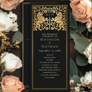 Black Royal Lion Medieval Sword Wedding Program