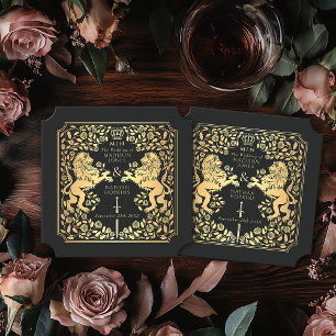 Black Royal Lion Medieval Sword Wedding Ticket Paper Coaster