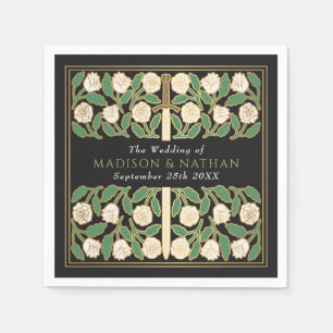 Black Royal Medieval Gold Floral Sword Wedding Napkins