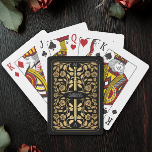 Black Royal Medieval Gold Sword Monogram Poker Cards