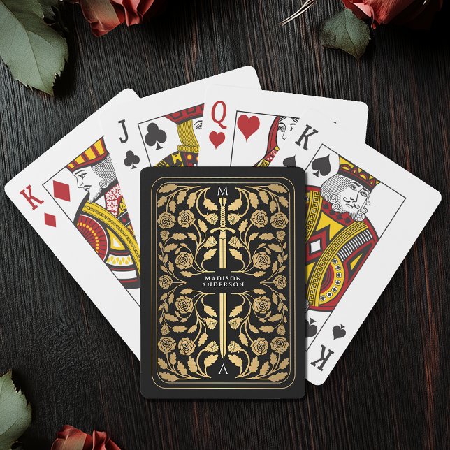 Black Royal Medieval Gold Sword Monogram Poker Cards (Creator Uploaded)