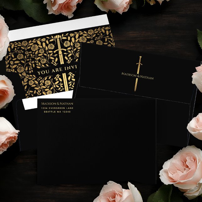 Black Royal Medieval Gold Sword Wedding Envelope (Creator Uploaded)