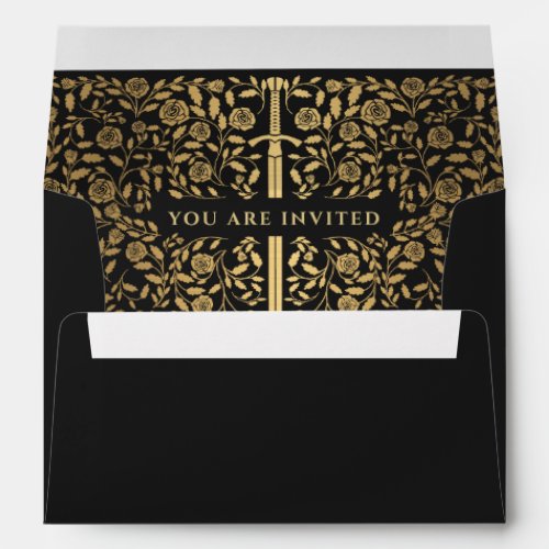 Black Royal Medieval Gold Sword Wedding Envelope