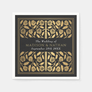 Black Royal Medieval Gold Sword Wedding Napkins