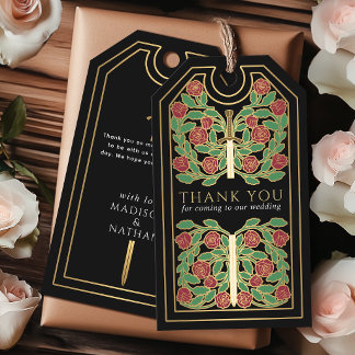 Black Royal Medieval Gold Sword Wedding Thank You Gift Tags
