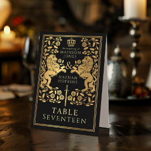 Black Royal Medieval Lion Wedding Table Tent