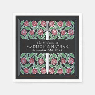 Black Royal Medieval Silver Floral Sword Wedding Napkins