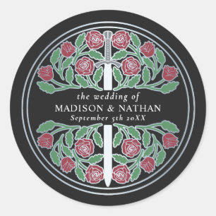 Black Royal Medieval Silver Sword Wedding Classic Round Sticker