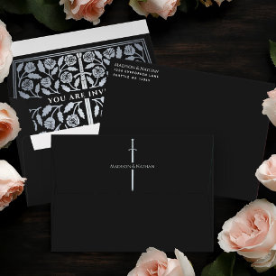 Black Royal Medieval Silver Sword Wedding Envelope