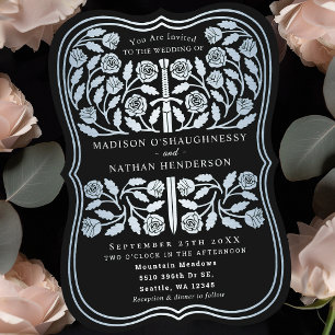 Black Royal Medieval Silver Sword Wedding Invitation